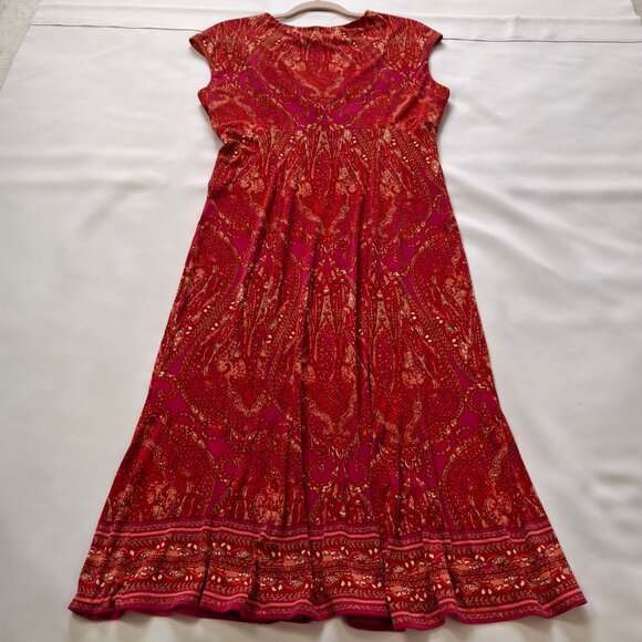 Jones New York Red Wrap Midi Dress Size 8 Empire Princess Fit & Flare Stretchy - Picture 10 of 13